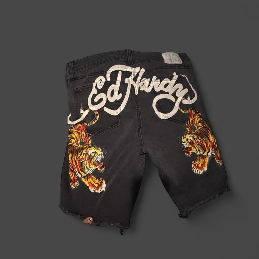 Ed Hardy Black Jean Shorts with Tiger Design